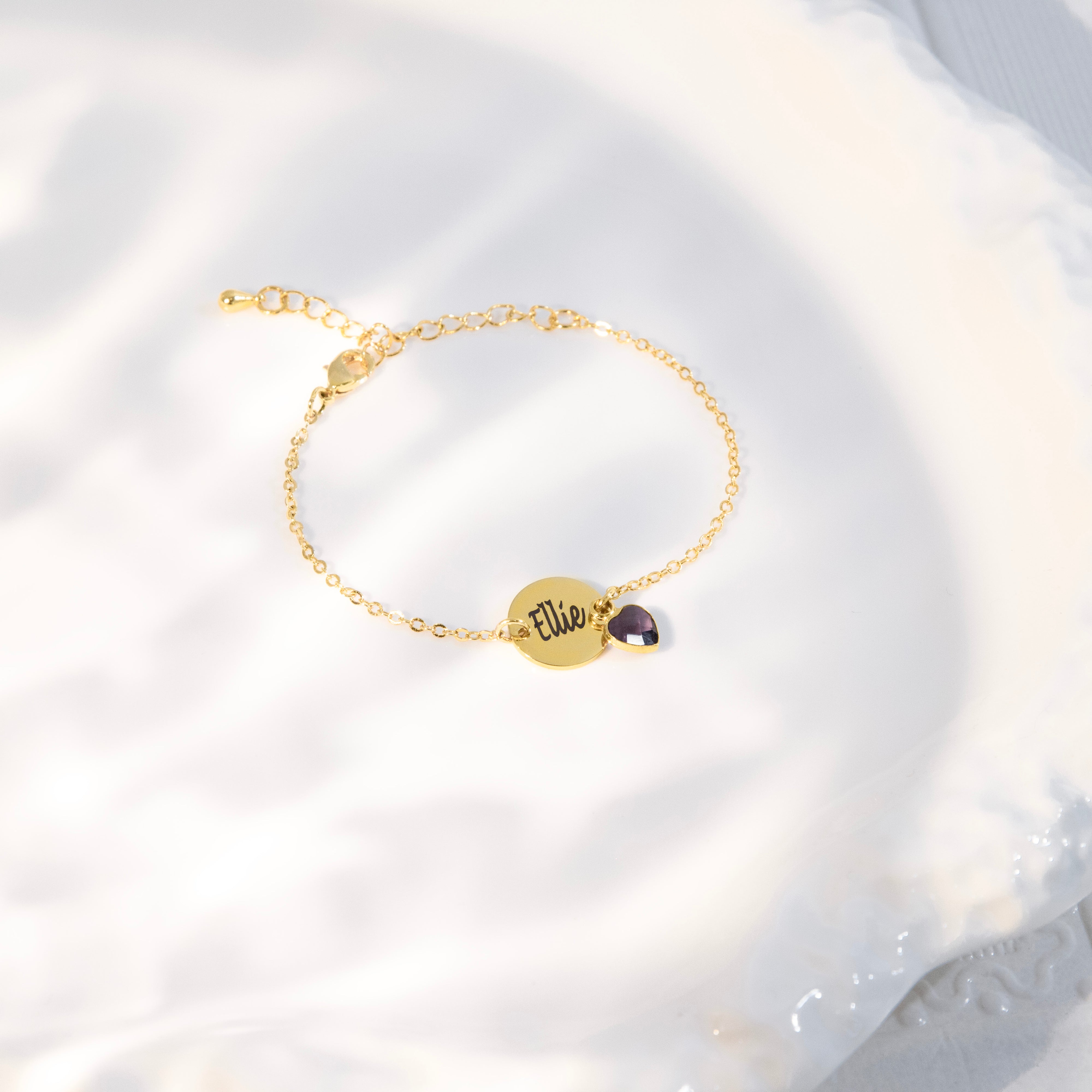 Birthstone & Initial Disc Charm Bracelet