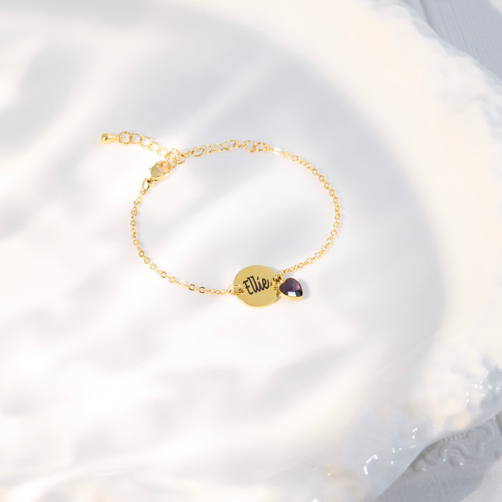 Birthstone & Initial Disc Charm Bracelet