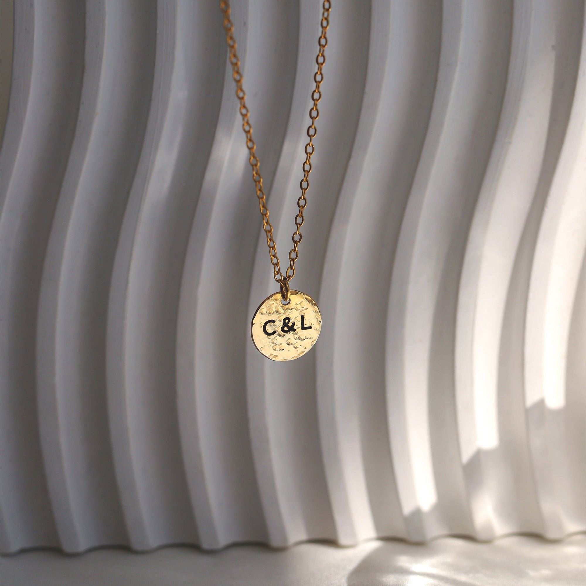 Personalized Hammered Disc Necklace – Custom Initial