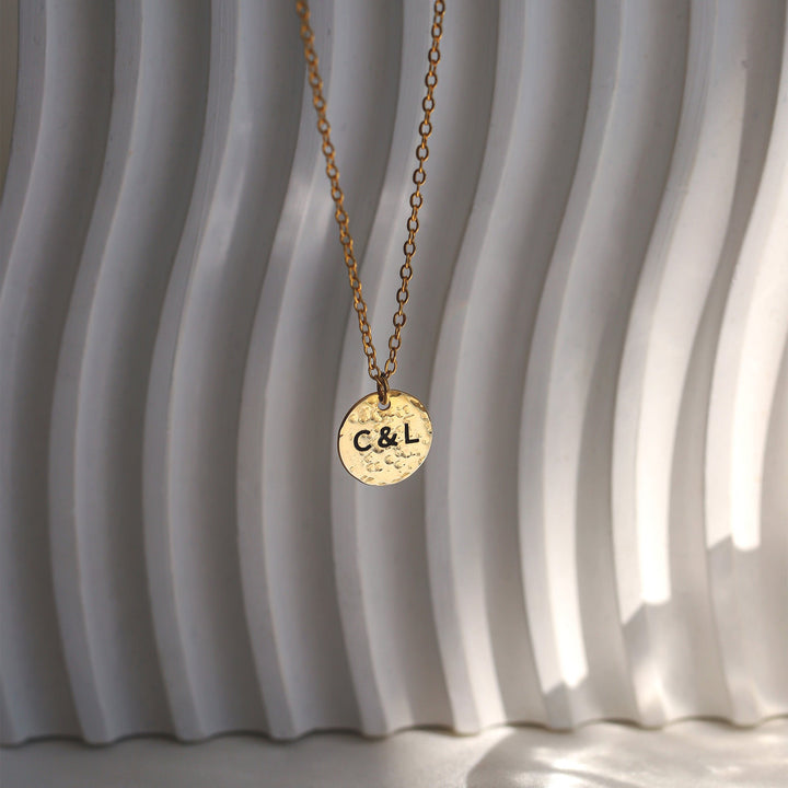 Personalized Hammered Disc Necklace – Custom Initial