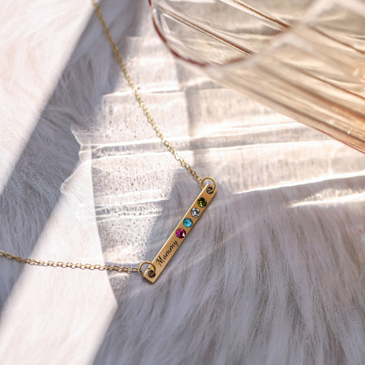 Personalized Engraved Bar Necklace with Birthstones