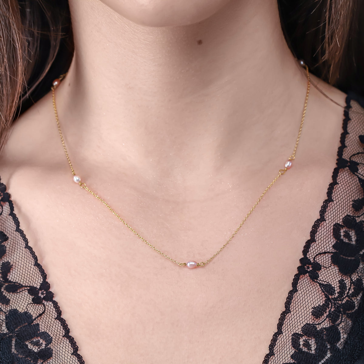 Lavender Freshwater Pearl Choker Necklace in Sterling Silver