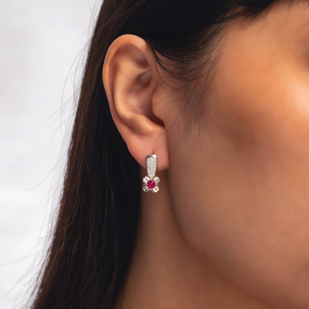 Sterling Silver Floral Birthstone Dangle Earrings