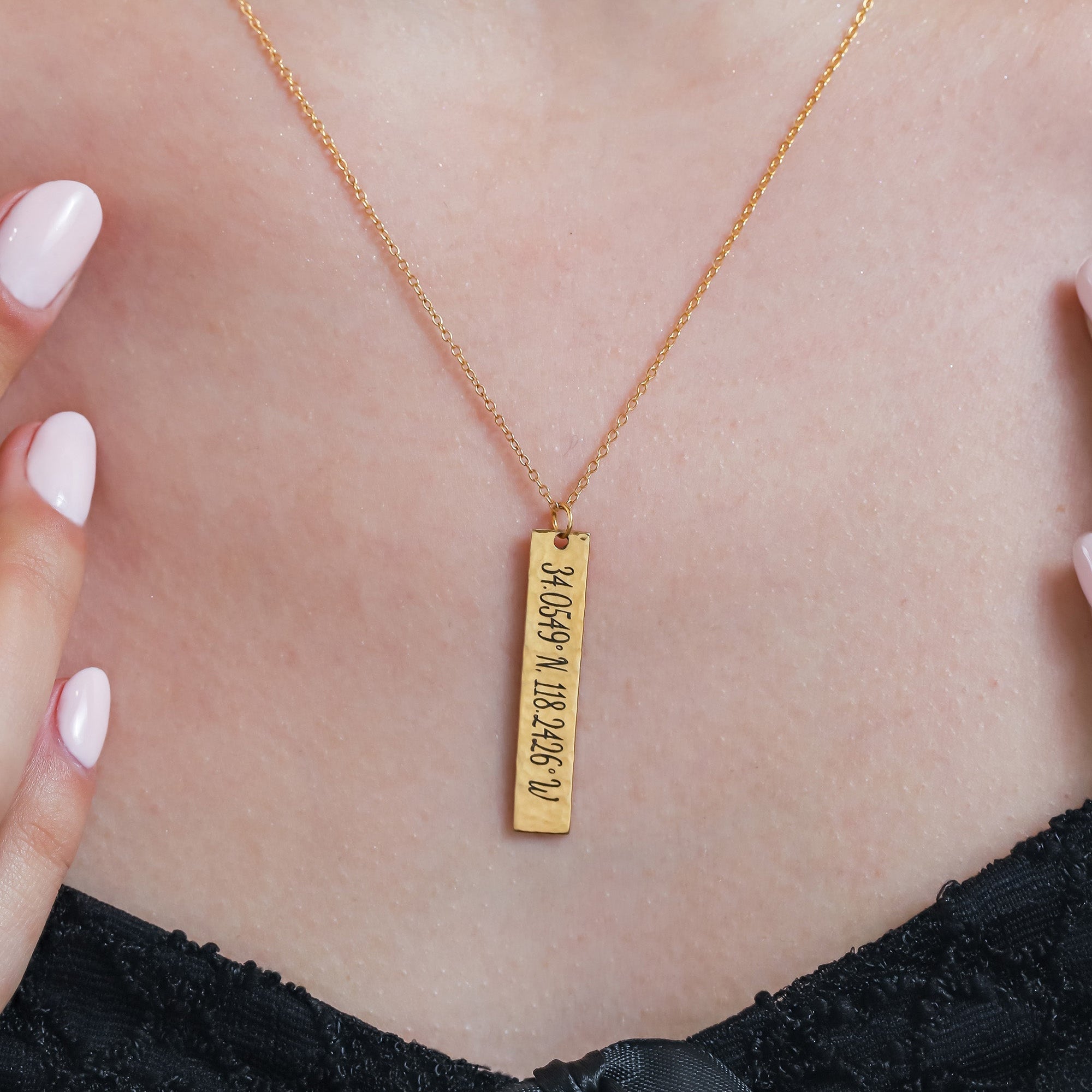 Personalized Hammered Vertical Bar Necklace