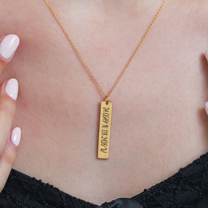 Personalized Hammered Vertical Bar Necklace