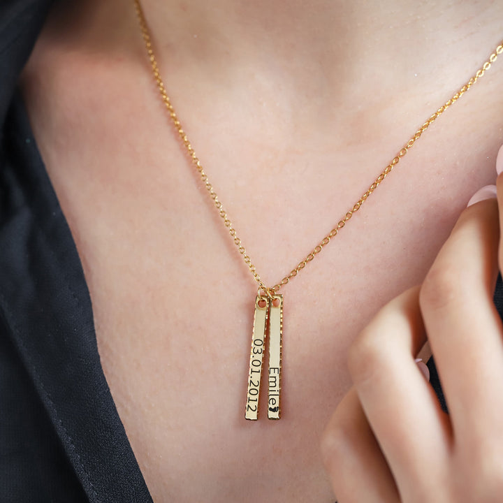 Personalized Hammered Bar Necklace – Custom Silver Name Necklace for Her