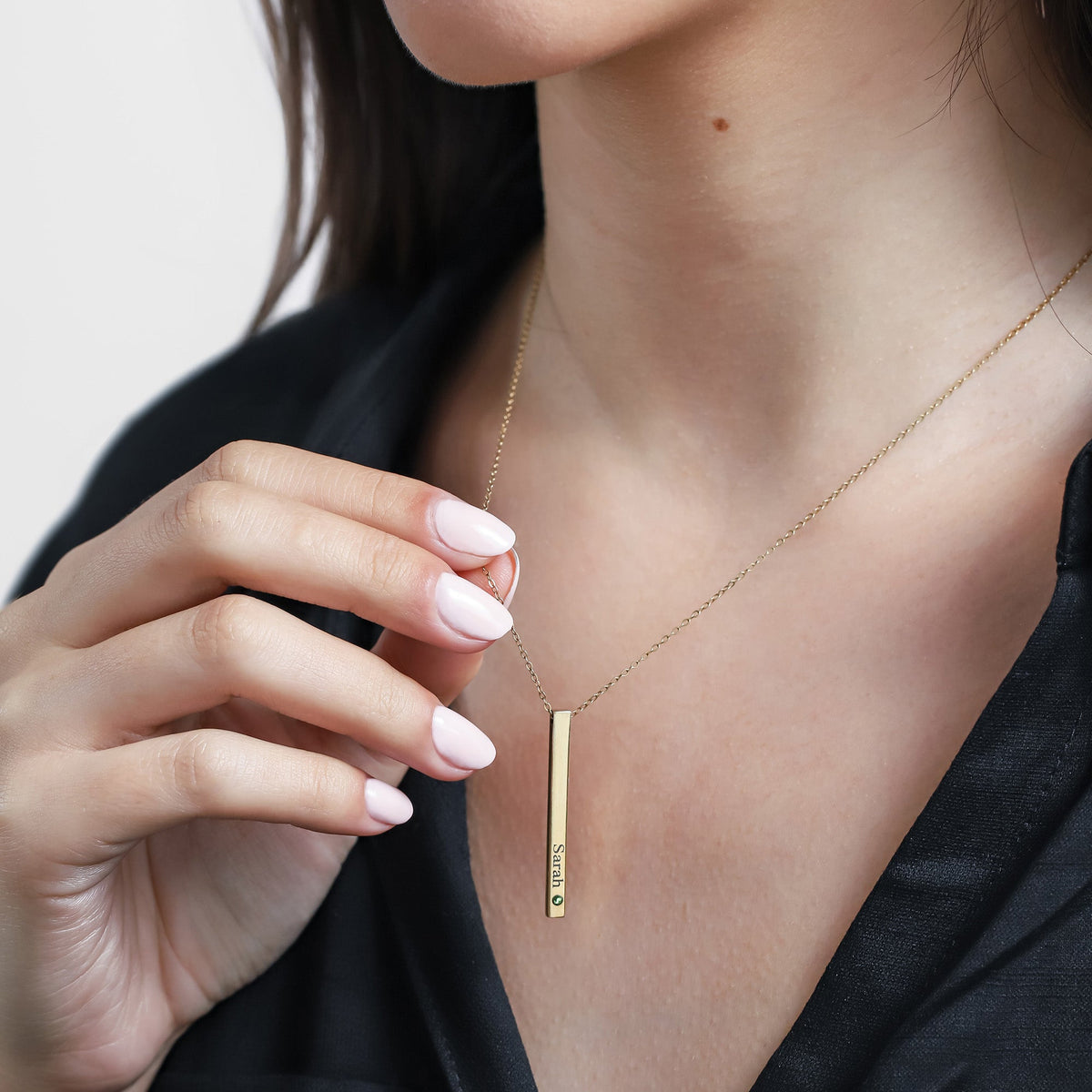Birthstone Bar Necklace – 4-Sided Personalized Engraved