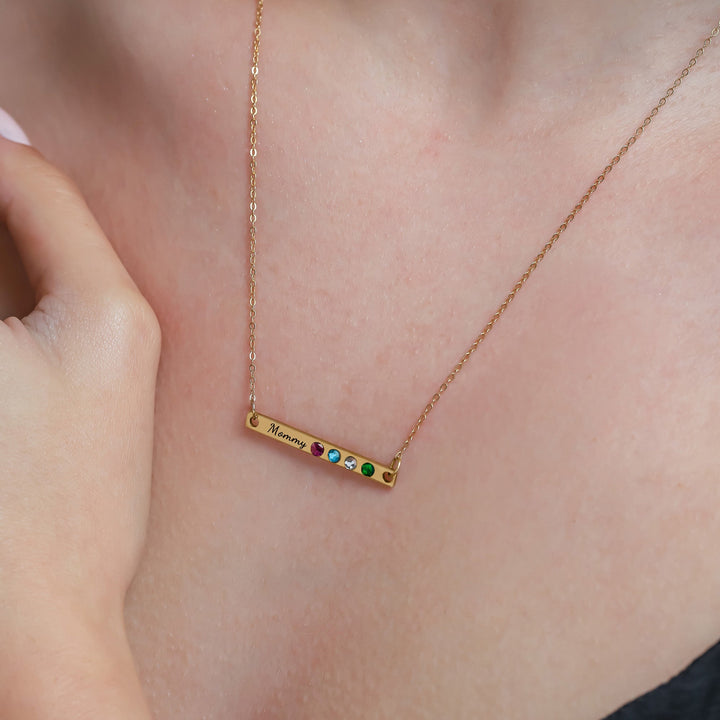 Personalized Engraved Bar Necklace with Birthstones