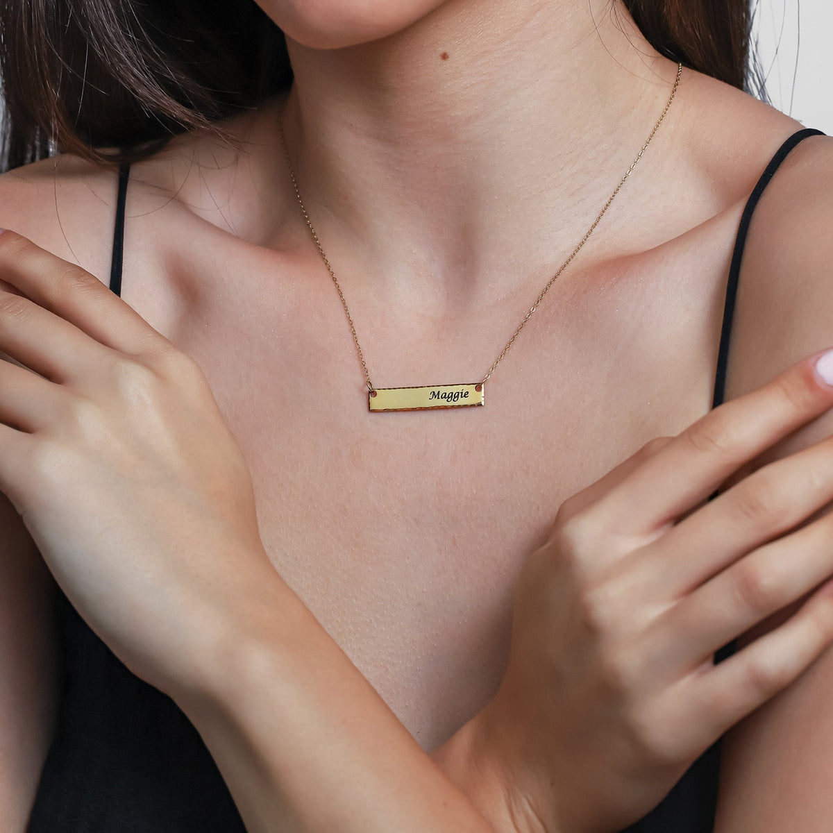 Hammered Edge Bar Necklace – Personalized Engraved Minimalist Jewelry