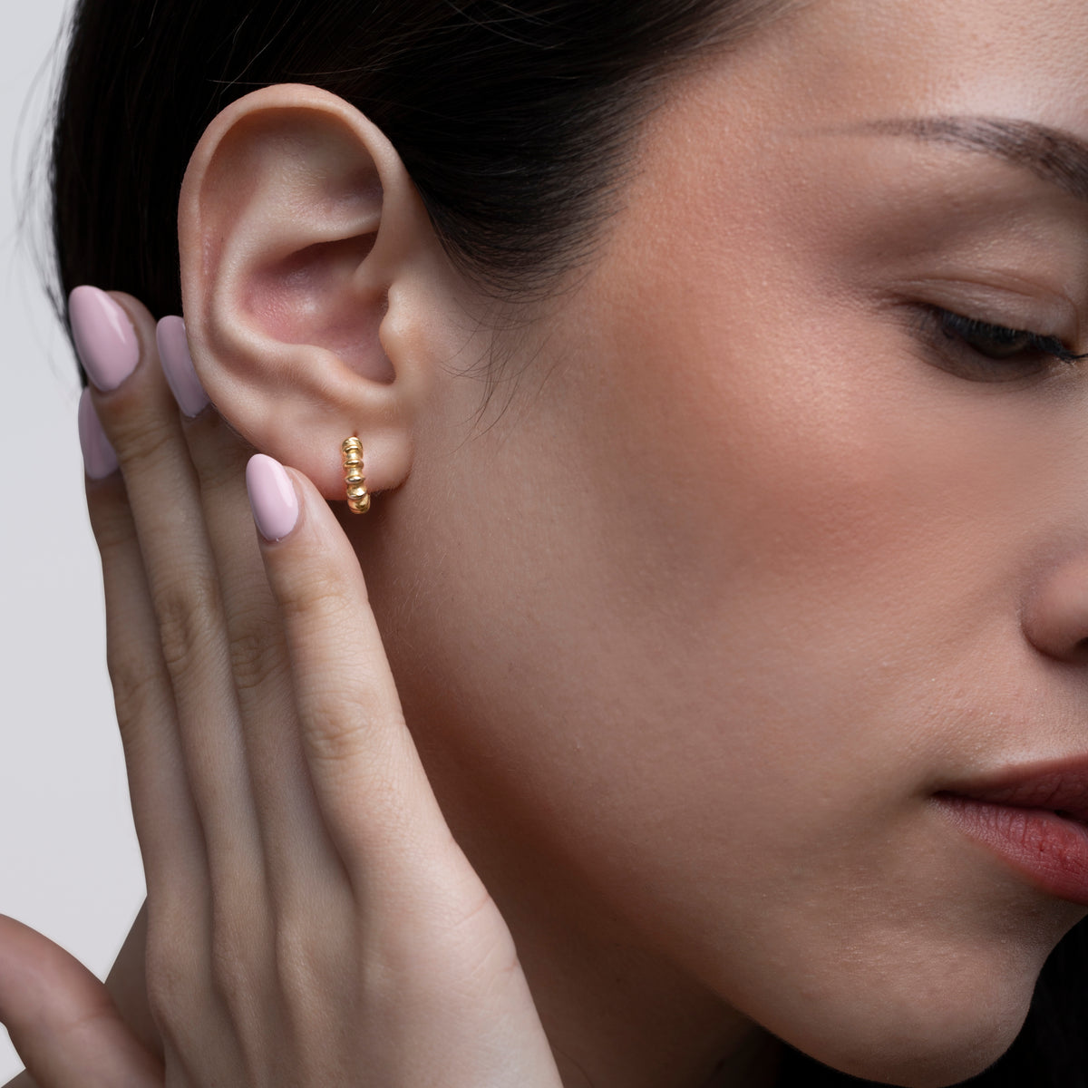 Lightweight Beaded Hoop Earrings .925 Sterling Silver