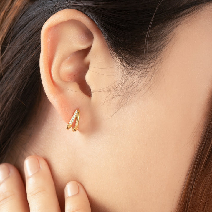 Dainty Double Hoop Earrings – CZ Huggie Hoops in Sterling Silver, Gift for Her- S130