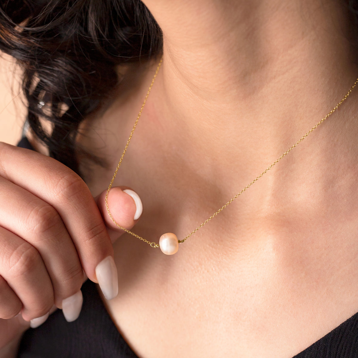 Peach Freshwater Pearl Necklace in Sterling Silver