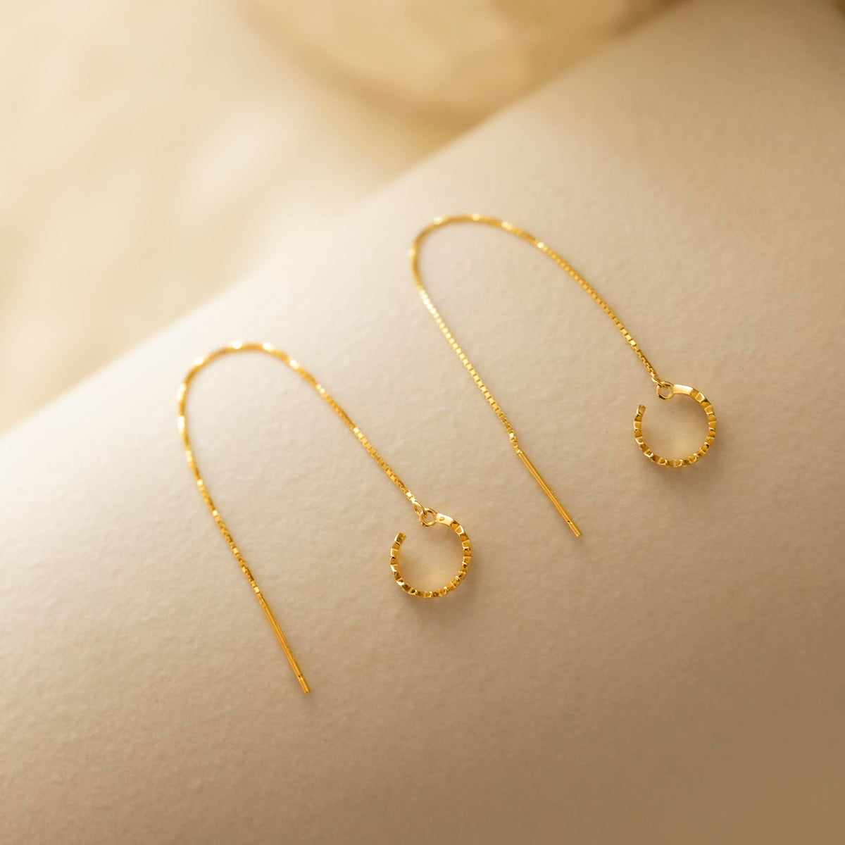 Sterling Silver Chain Threader Earrings with Open Circle Drop
