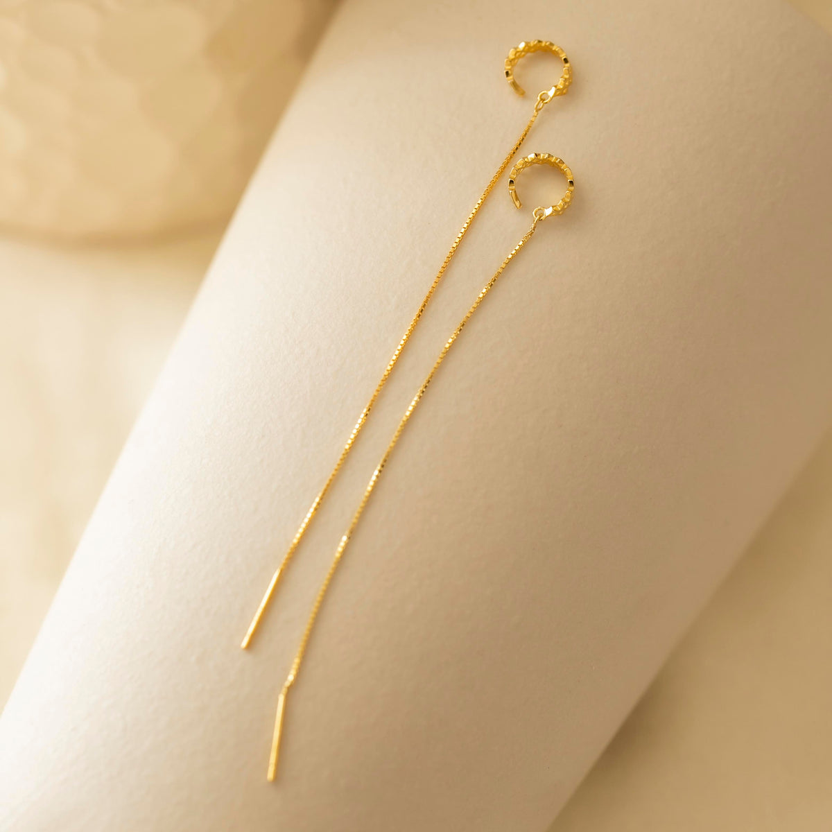 Sterling Silver Chain Threader Earrings with Open Circle Drop