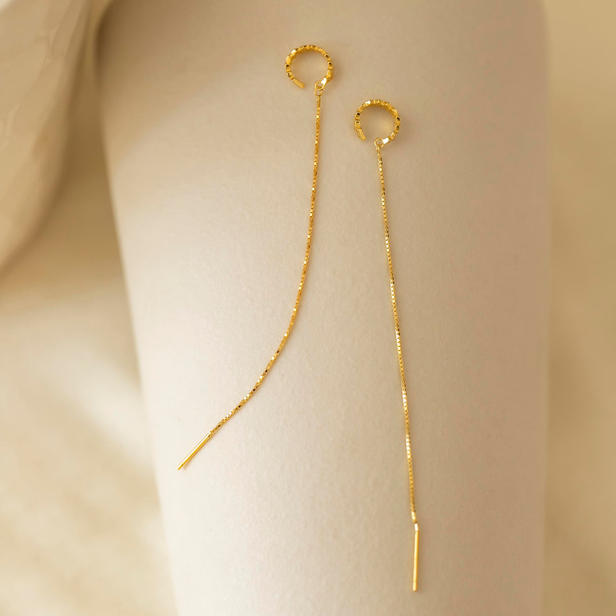 Sterling Silver Chain Threader Earrings with Open Circle Drop