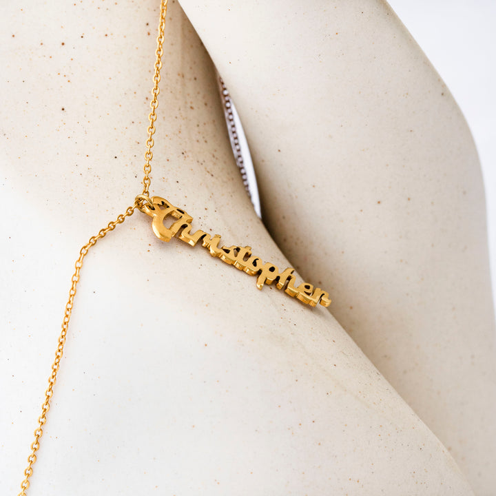 Personalized Vertical Name Necklace – Custom Script Pendant in Gold, Silver, or Rose Gold- NC10