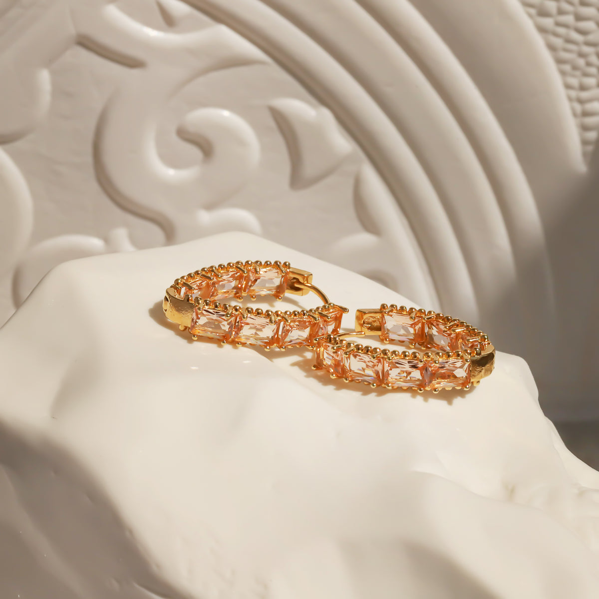 Pink Cubic Zirconia Hoop Earrings  – Gold-Plated Statement Hoops