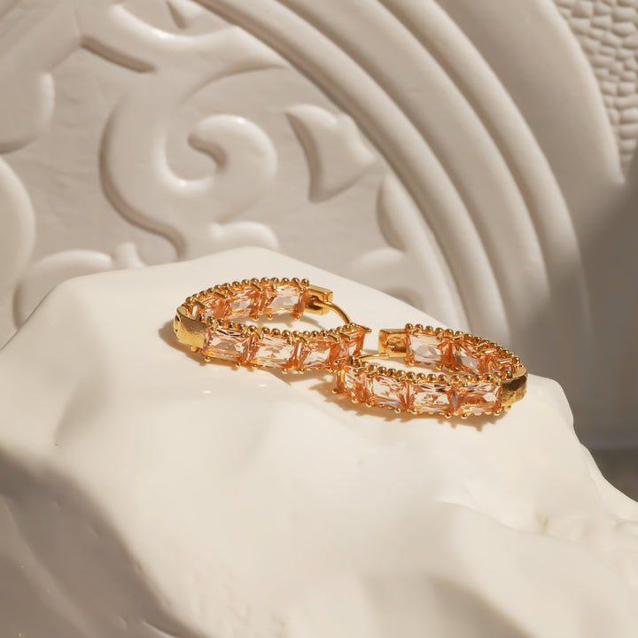 Statement Hoop Earrings with Pink Crystal – 14K Gold-Plated Minimalist Gift for Her