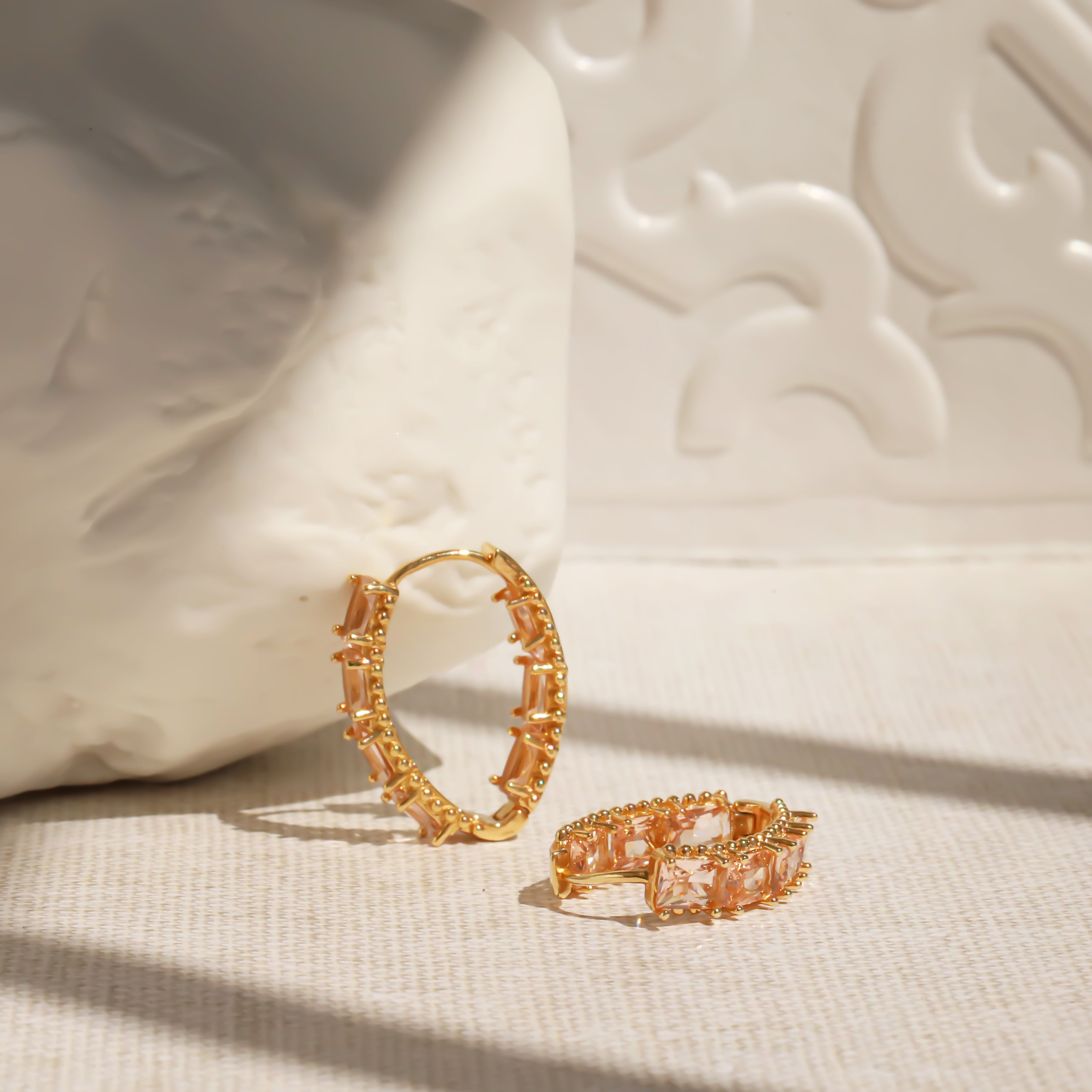 Statement Hoop Earrings with Pink Crystal – 14K Gold-Plated Minimalist Gift for Her
