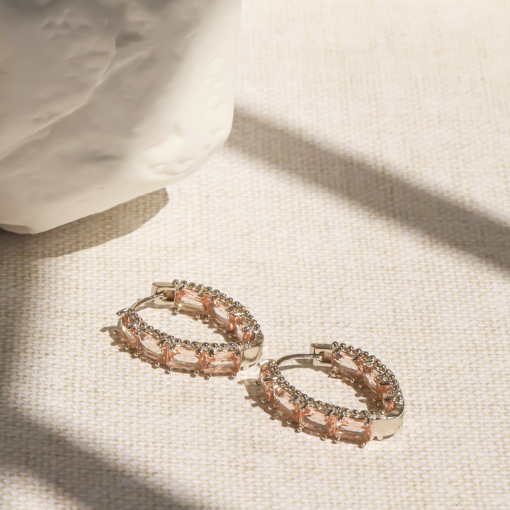 Statement Hoop Earrings with Pink Crystal – 14K Gold-Plated Minimalist Gift for Her