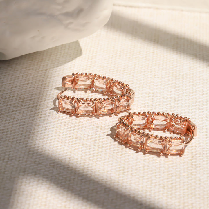 Statement Hoop Earrings with Pink Crystal – 14K Gold-Plated Minimalist Gift for Her
