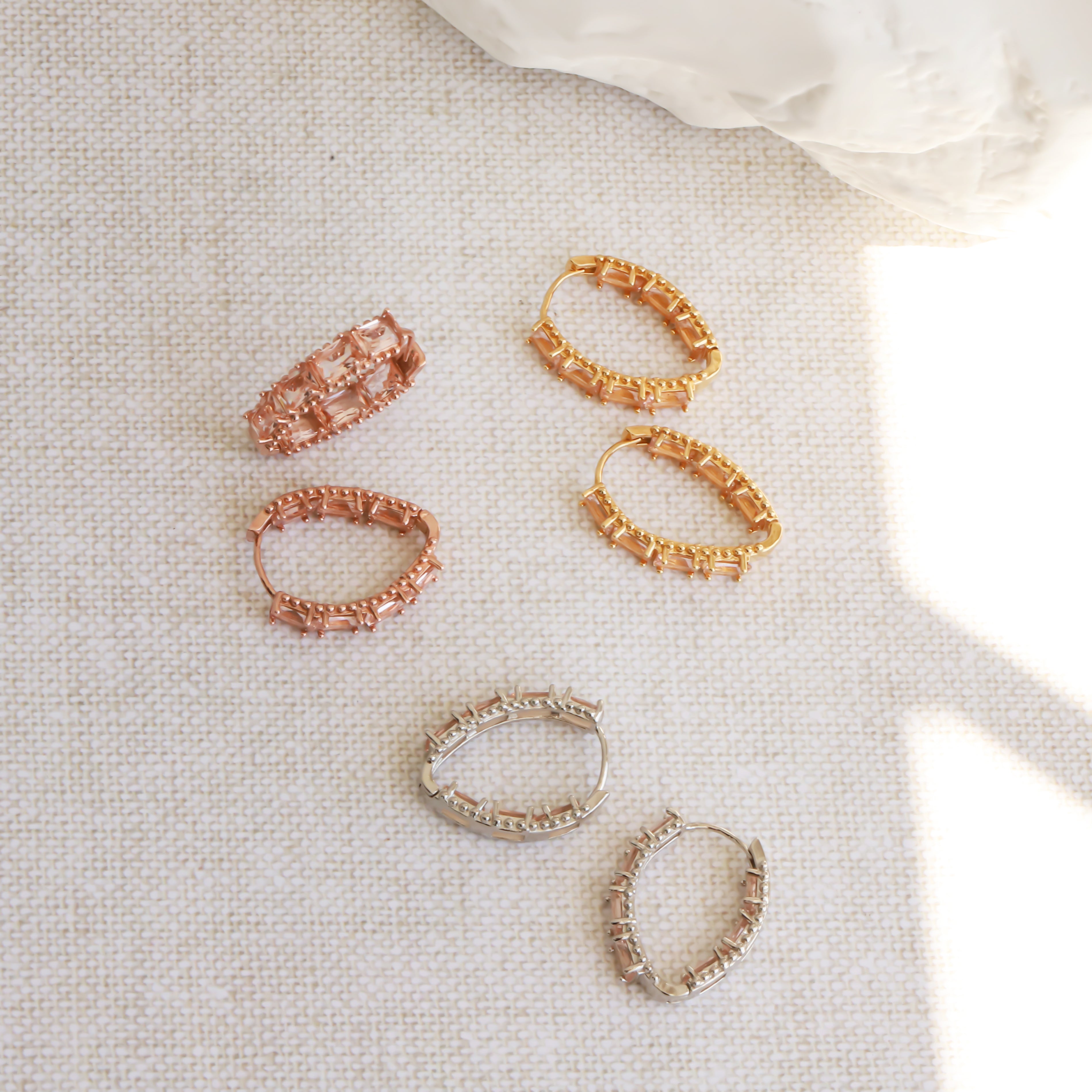 Statement Hoop Earrings with Pink Crystal – 14K Gold-Plated Minimalist Gift for Her
