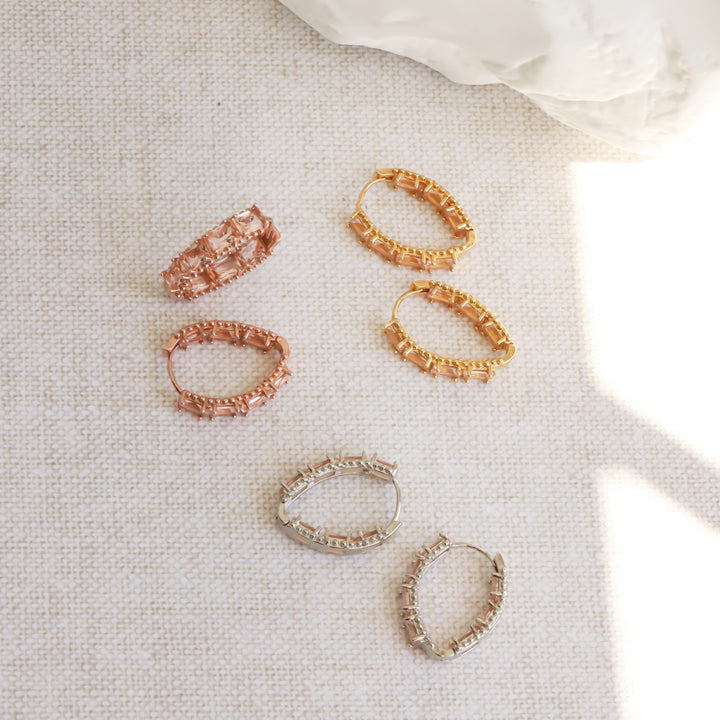Statement Hoop Earrings with Pink Crystal – 14K Gold-Plated Minimalist Gift for Her