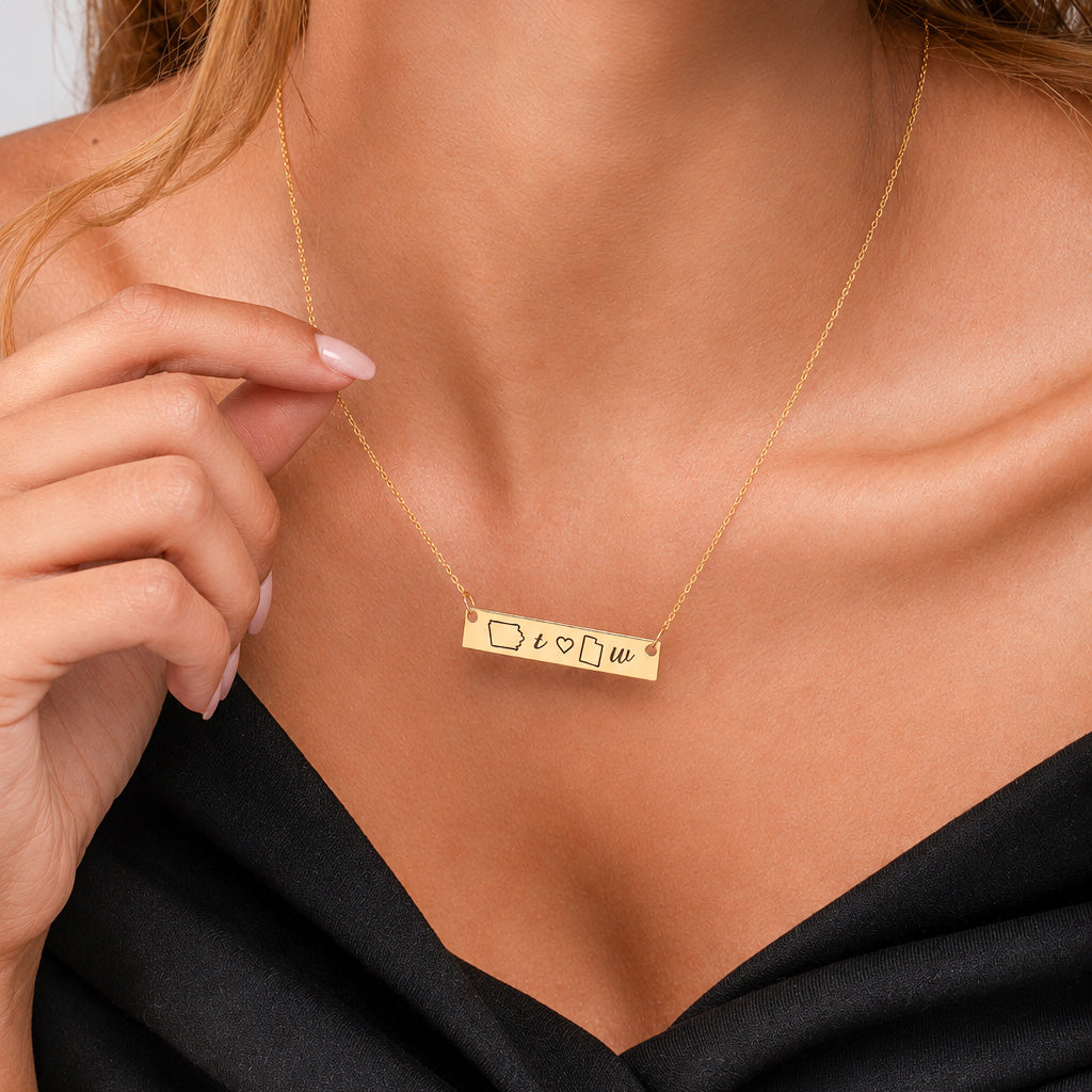 Two State Necklace – Long Distance Personalized Bar