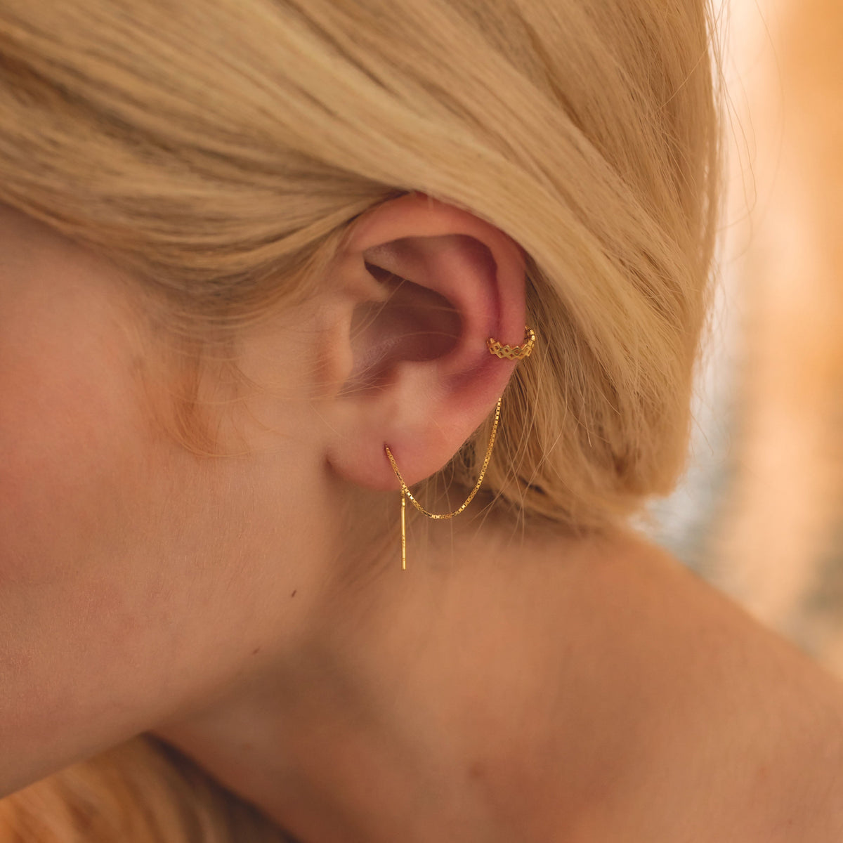 Sterling Silver Chain Threader Earrings with Open Circle Drop