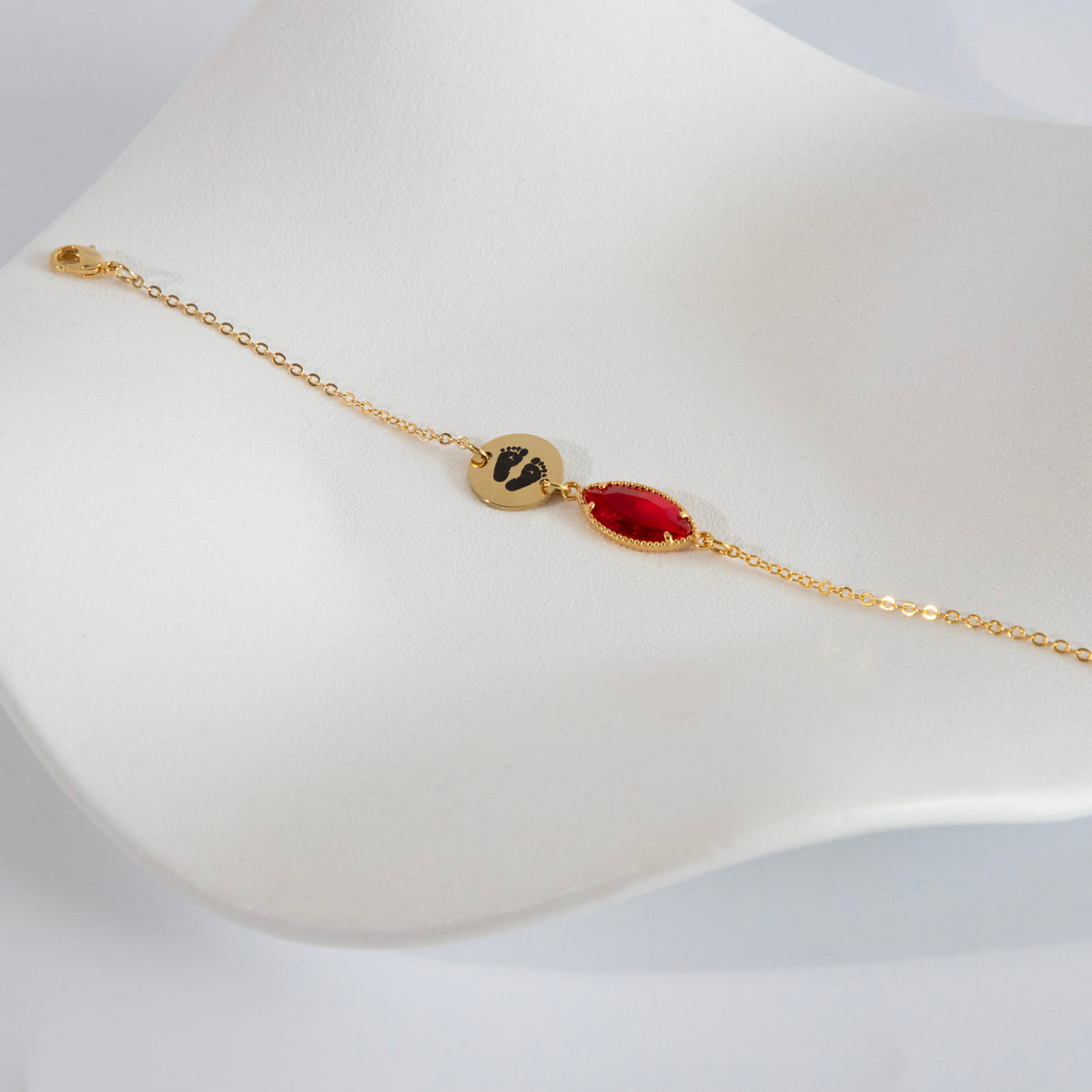 Personalized Birthstone Initial Bracelet – Beaded Marquise Stone Frame