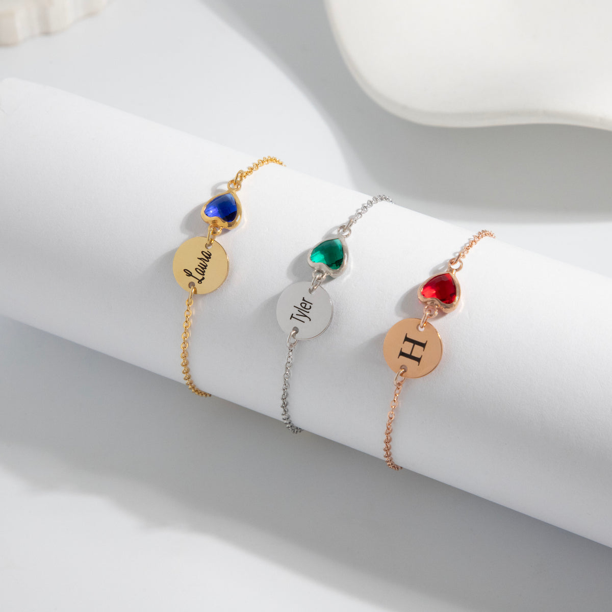 Initial & Birthstone Bracelet – Personalized Disc Jewelry