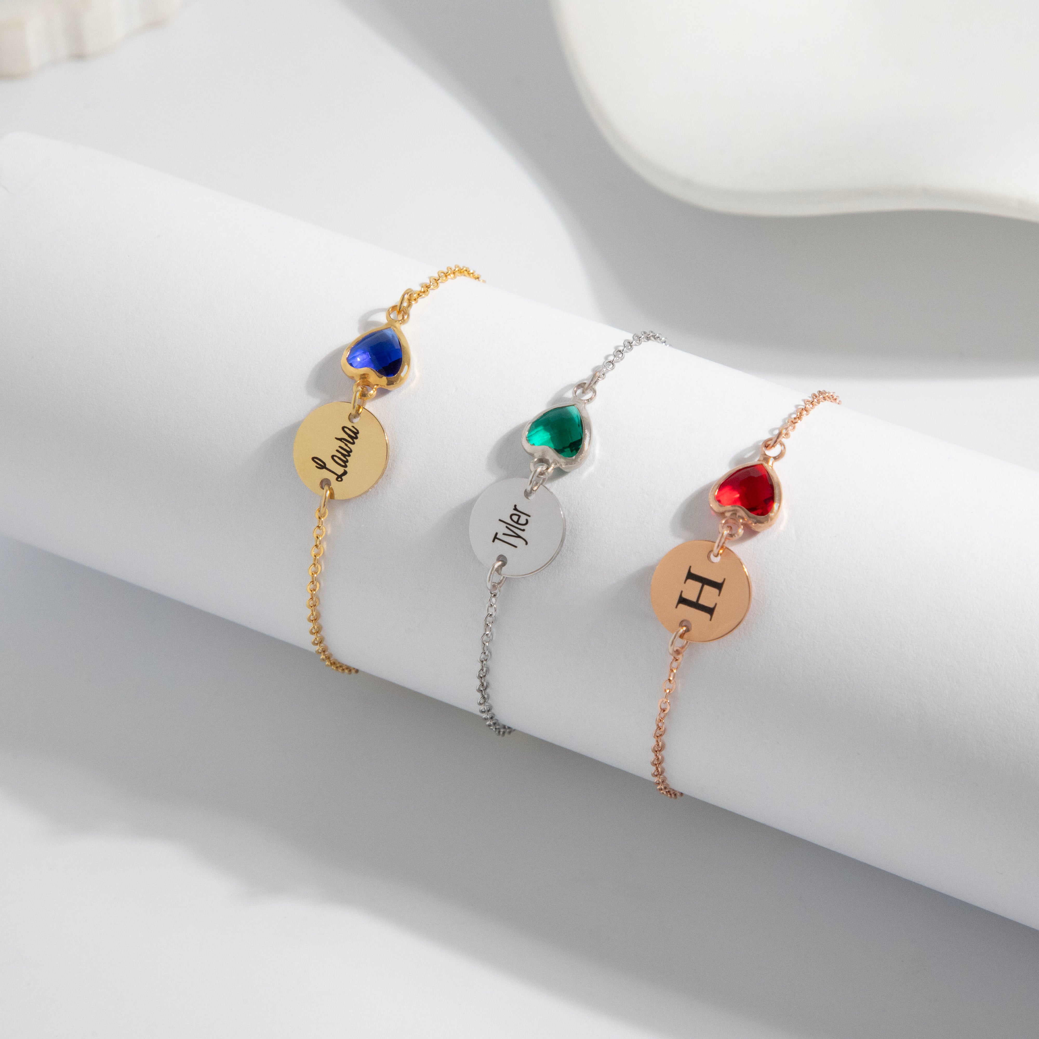Personalized Initial & Birthstone Bracelet – Custom Gift for Women, Mom, or Sister