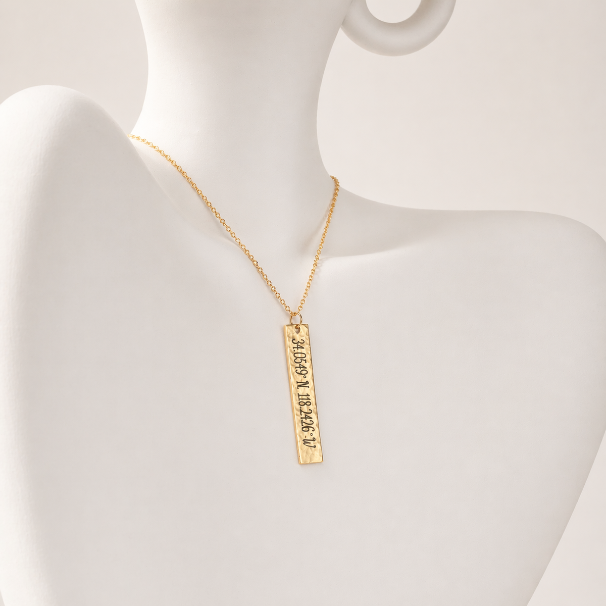 Personalized Hammered Vertical Bar Necklace