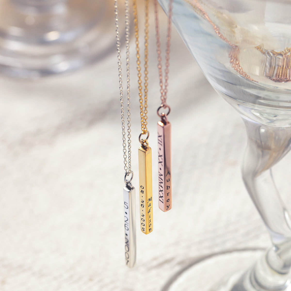 Engraved Vertical Bar Necklace