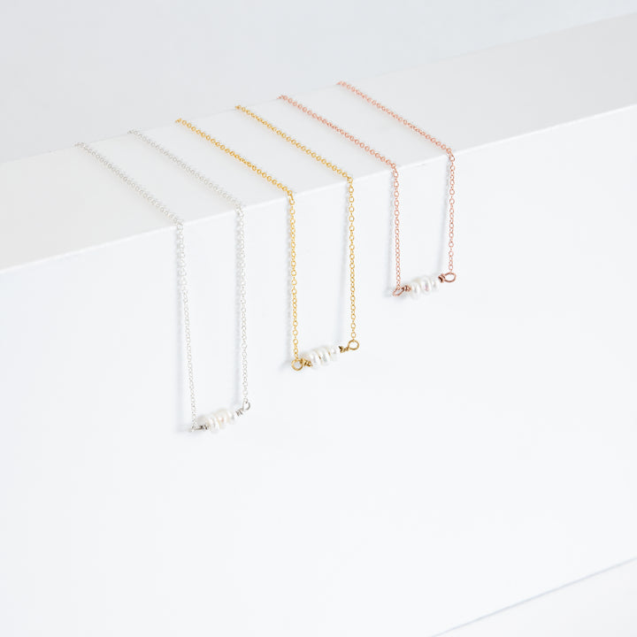 Delicate White Freshwater Pearl Necklace – Minimalist Bridal & Bridesmaid Jewelry