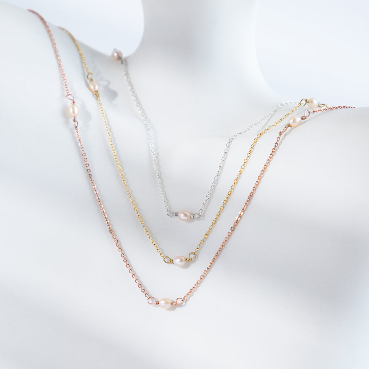 Peach Freshwater Pearl Necklace in Sterling Silver