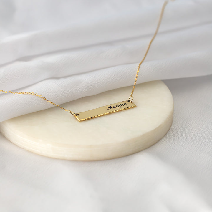 Personalized Hammered Bar Necklace – Custom Silver Name Necklace for Her