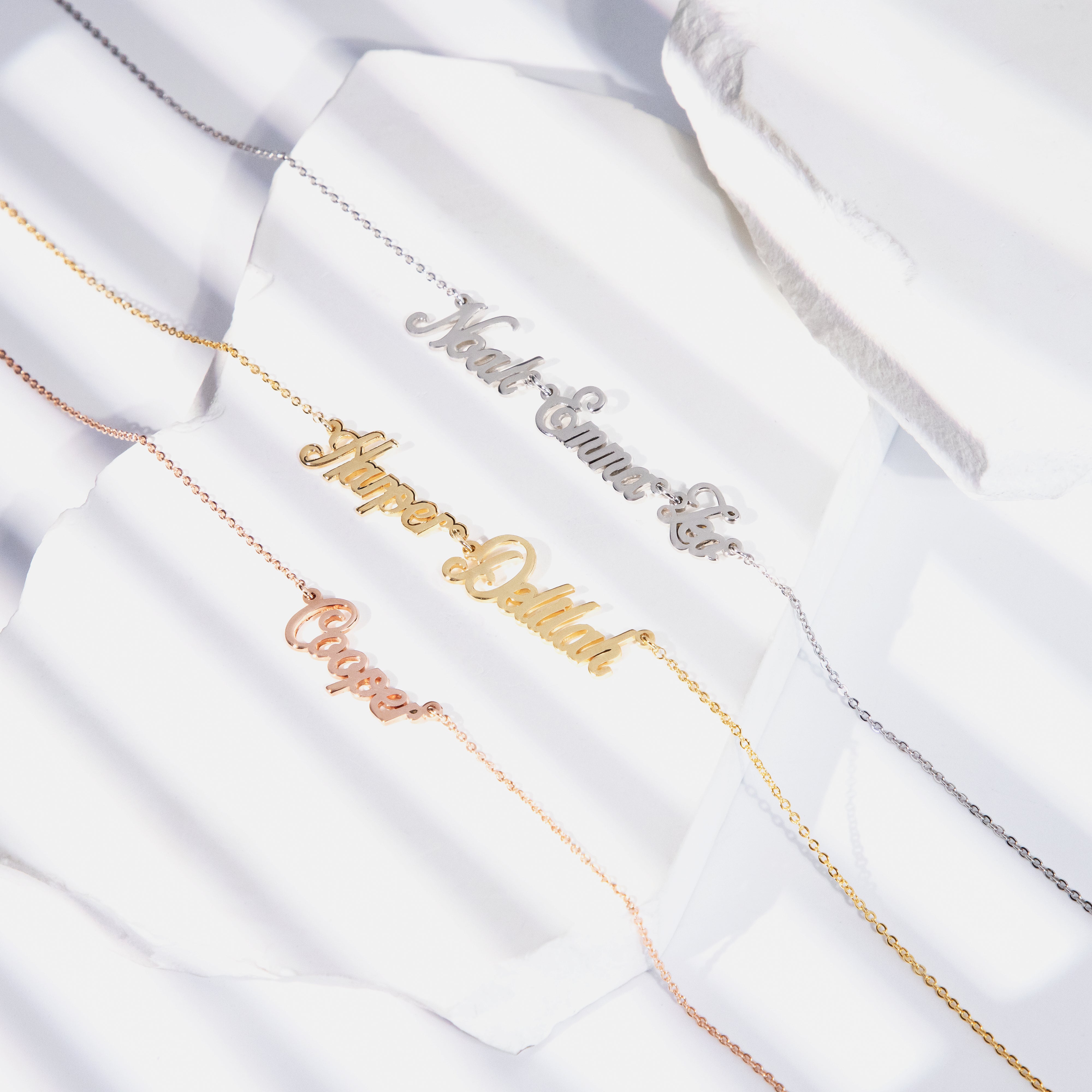 Custom Multiple Name Necklace – Personalized 1, 2, or 3 Name Pendant in Gold, Silver, or Rose Gold-NC8