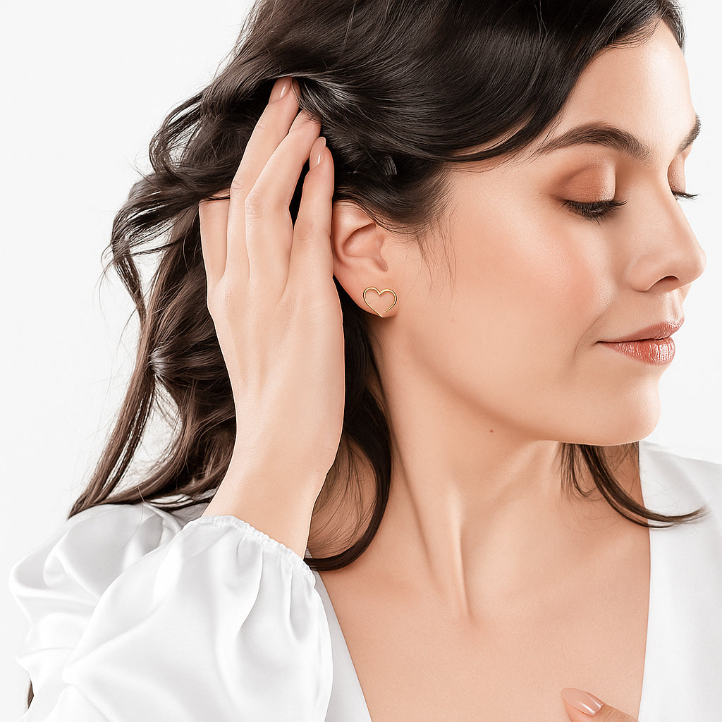 Sterling Silver Heart Stud Earrings – Dainty Minimalist Jewelry Gift for Her- S120