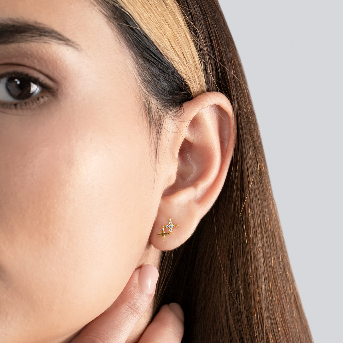Sterling Silver Double Star Drop Stud Earrings
