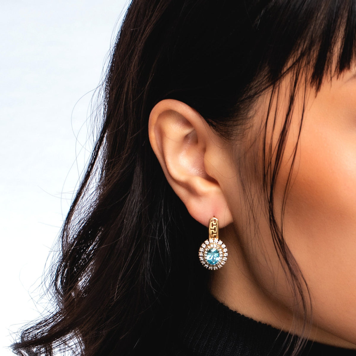 Sterling Silver Halo Birthstone Drop Earrings