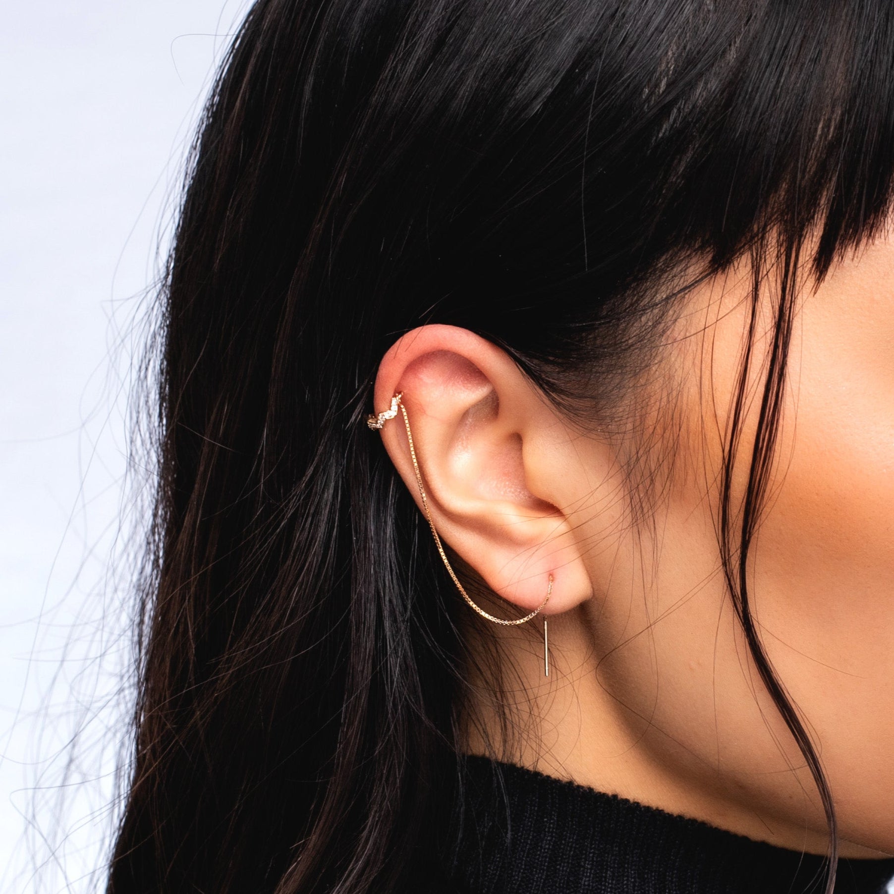 Ear Cuff with CZ diamond Chain Earrings