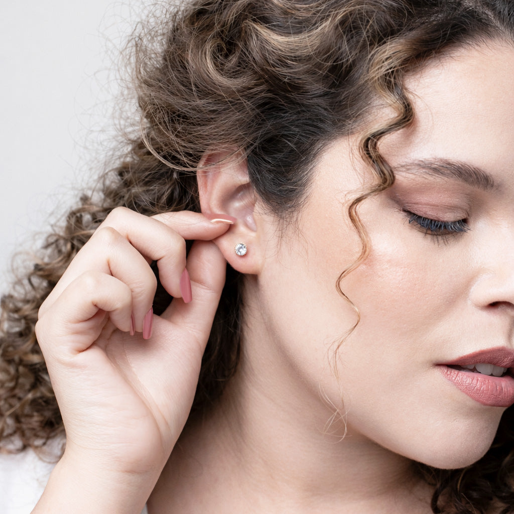 Halo CZ Stud Earrings in Sterling Silver