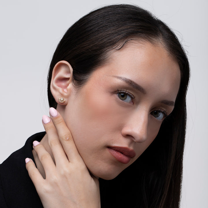 Minimalist Crystal Fan Stud Earrings- S001