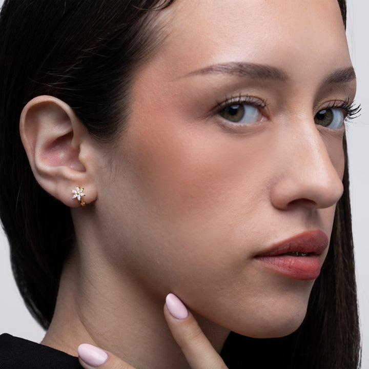 Floral Huggie Earrings – Sterling Silver Minimalist Hoops for Everyday Elegance- S013