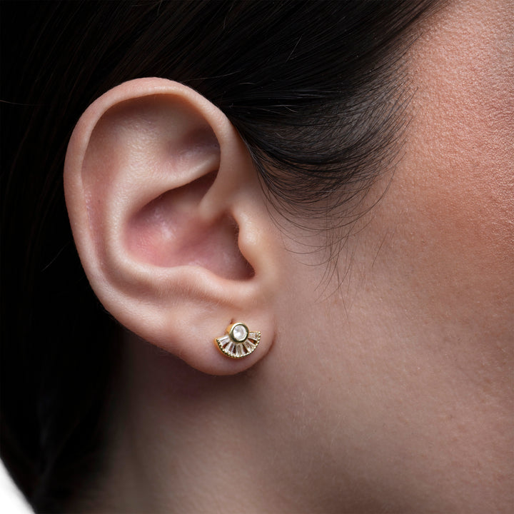 Minimalist Crystal Fan Stud Earrings- S001