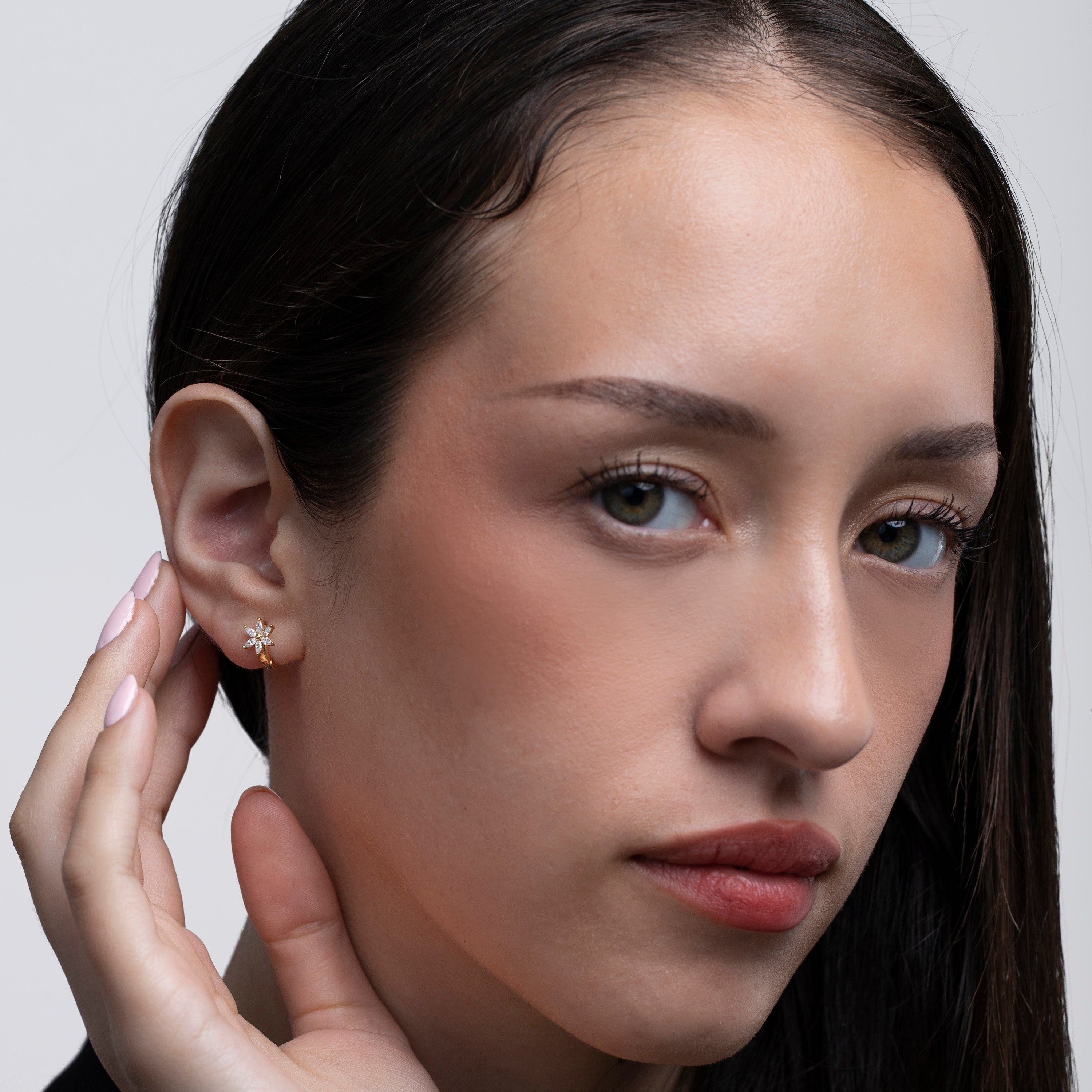 Floral Huggie Earrings – Sterling Silver Minimalist Hoops for Everyday Elegance- S013