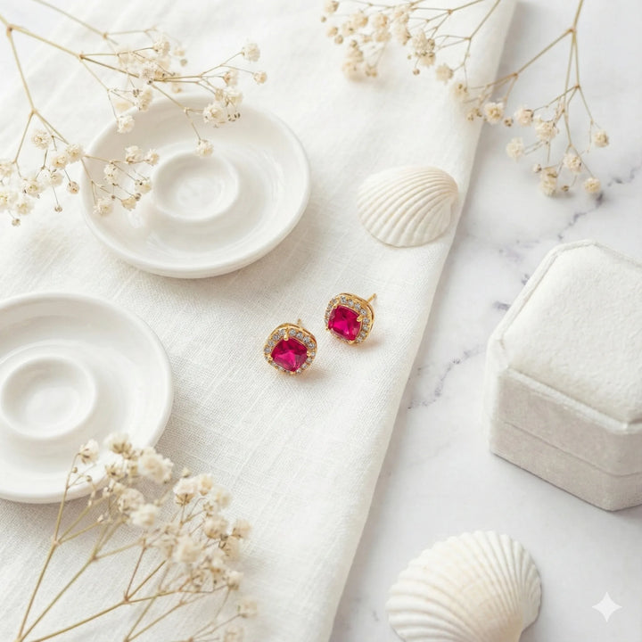 Square Birthstone Stud Earrings .925 Sterling Silver