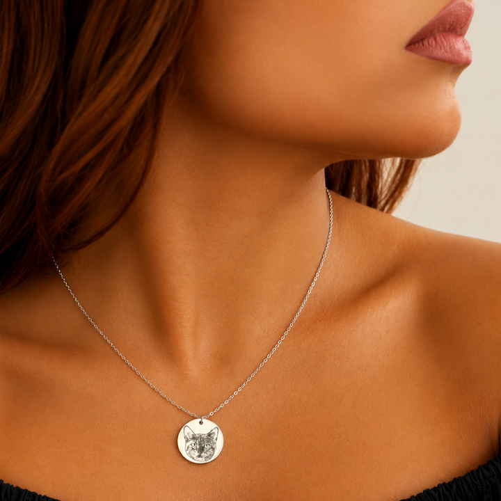 Custom Pet Portrait Necklace .925 Sterling Silver
