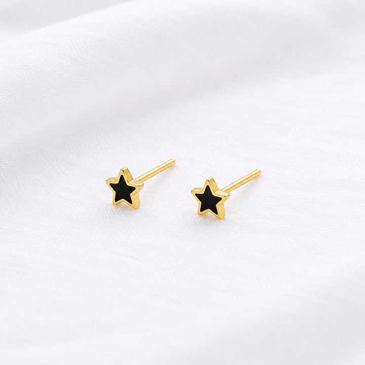 Sterling Silver Black Star Stud Earrings